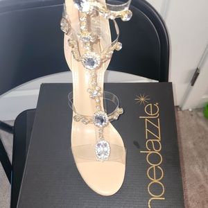 Gladiator, clear wedge, jeweled sandal beige, Size 12,  SHOE DAZZLE